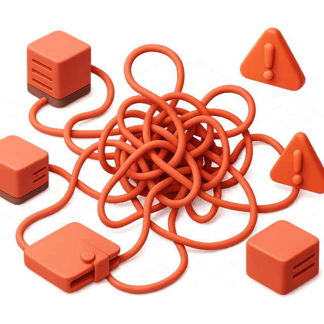 Tangled nodes and lines representing complex payment infrastructure